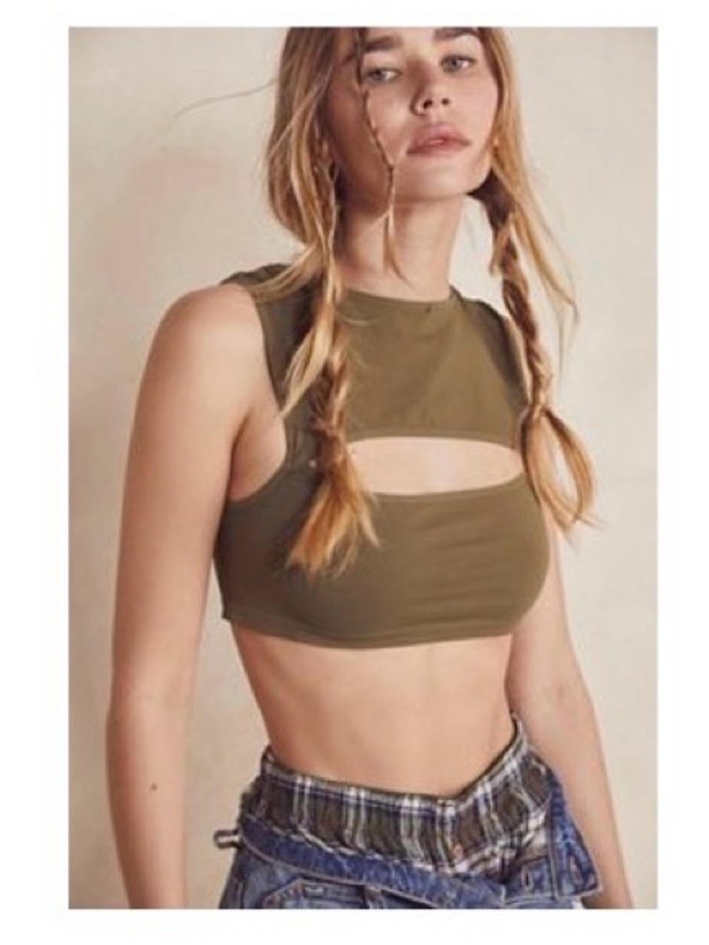 Free People Olive Cutout Crop Brami - Women